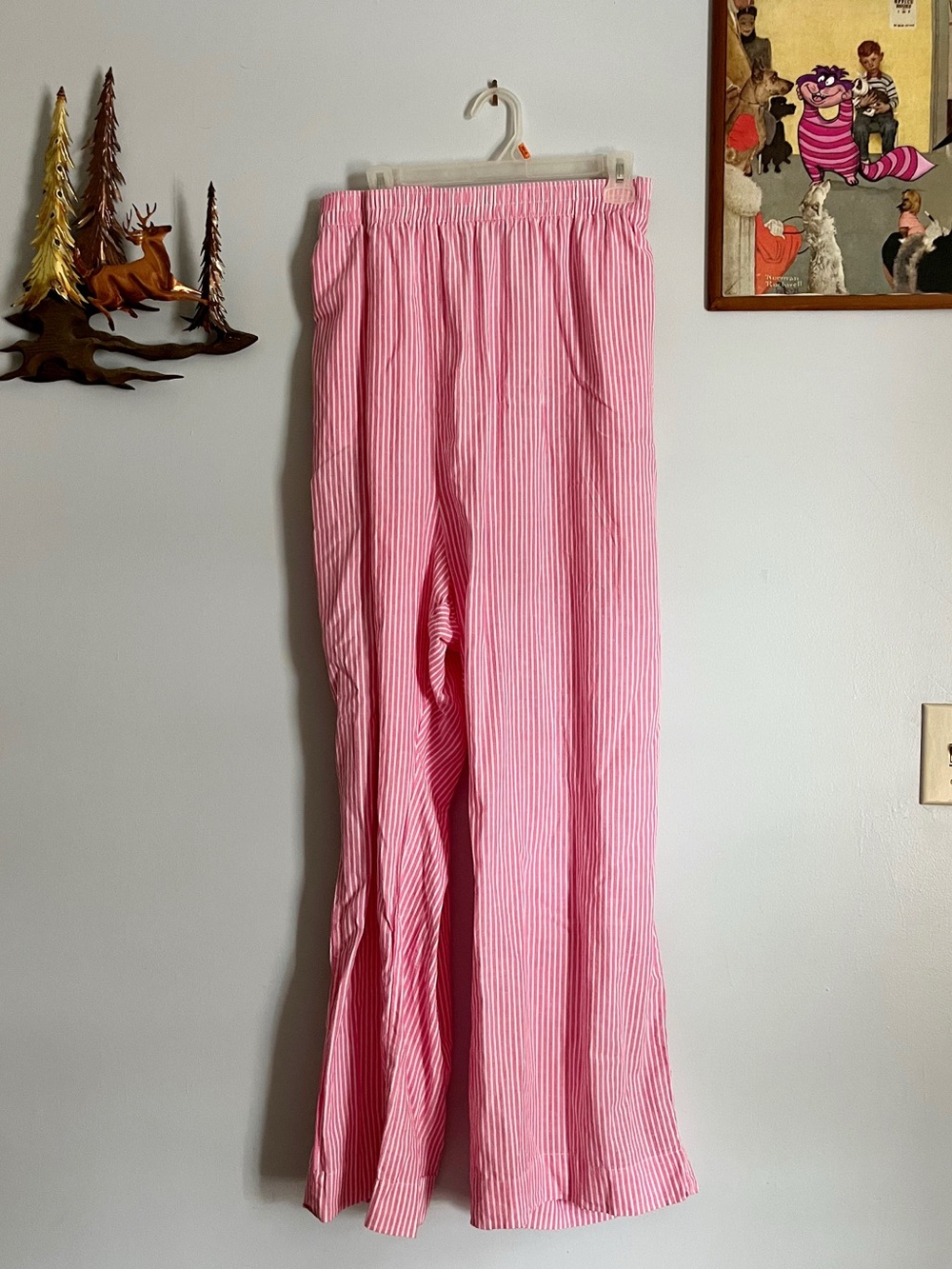 Old Navy Pink White Stripe Wide Leg Pants 4X Coastal Linen Look Pockets Plus
